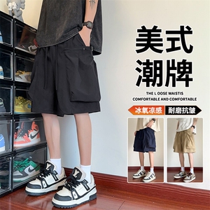 抖音品质潮牌冰丝工装五分裤男夏美式短裤 A146-GY525特p30量大优图片