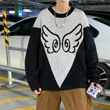 秋季2021毛衣撞色拼接圆领宽松新款创意翅膀针织衫上衣M119-P55，男装针织衫/毛衣，星座512-4