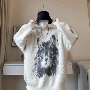 秋冬设计感情侣猫咪提花毛衣美式复古潮牌痞帅针织衫男 M1696-P66图片