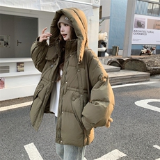 新款2C273-1016-P255-K398超好看学生工装军绿色羽绒服50绒，女装羽绒服，2C273