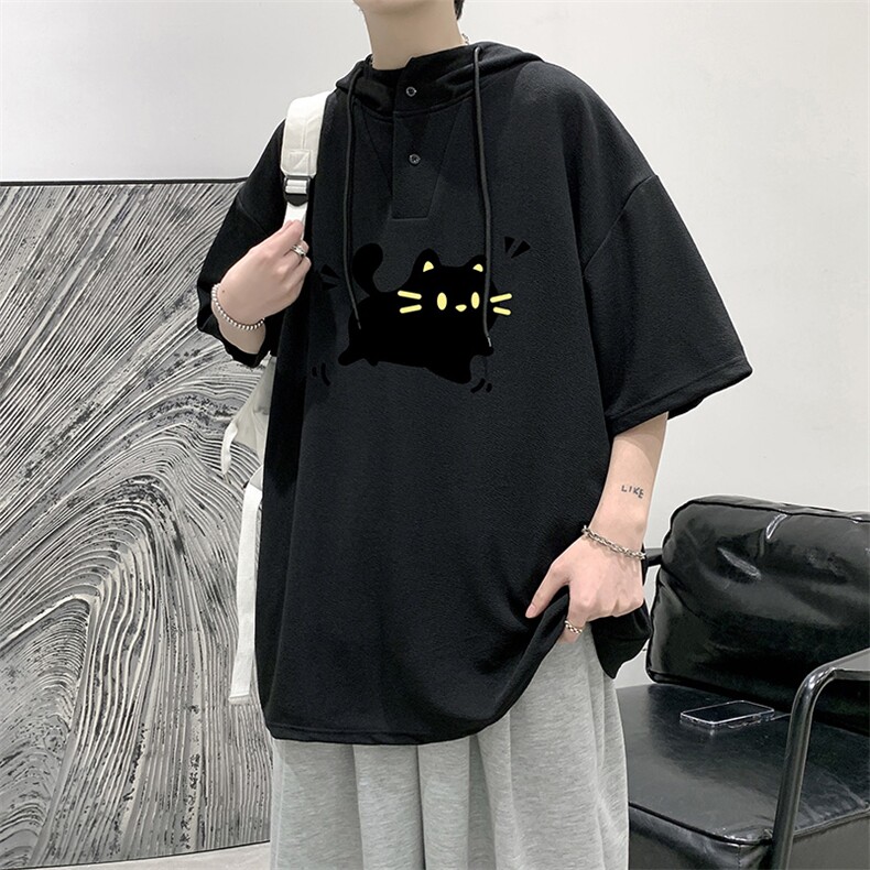 LD54440-P45NASA连帽短袖t恤男大码胖子带帽五分袖中袖,男装T恤,电商A040