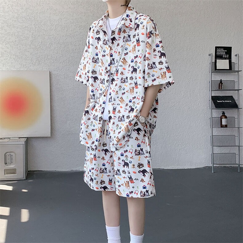 TZ1149-特48控88多色海滩冰丝凉感大码套装衬衫速干运动两件套，男装休闲套装，电商A059