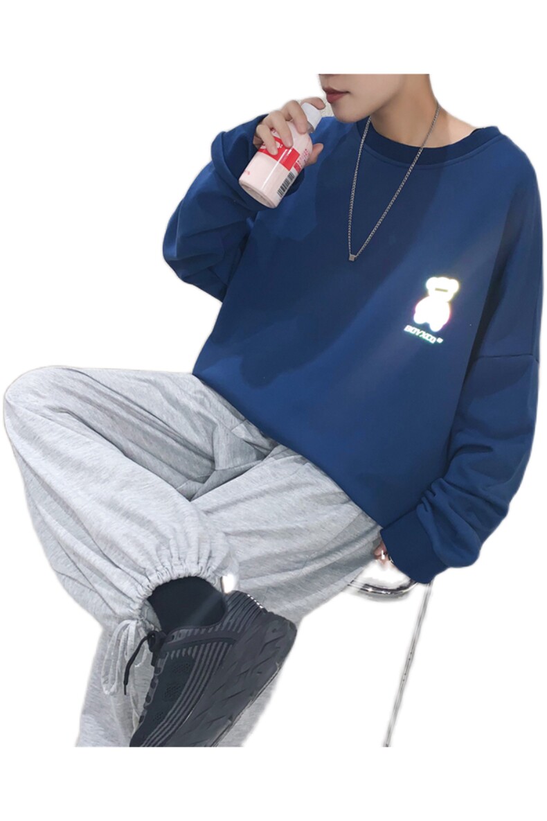 情侣中性圆领宽松蝙蝠袖打底衫长袖小熊卡通动漫卫衣9710/,男装卫衣,星座1506-1