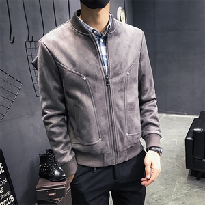 主推秋季英伦修身麂皮绒铆钉夹克外套男士 jk64-P115 #后期夹棉#图片