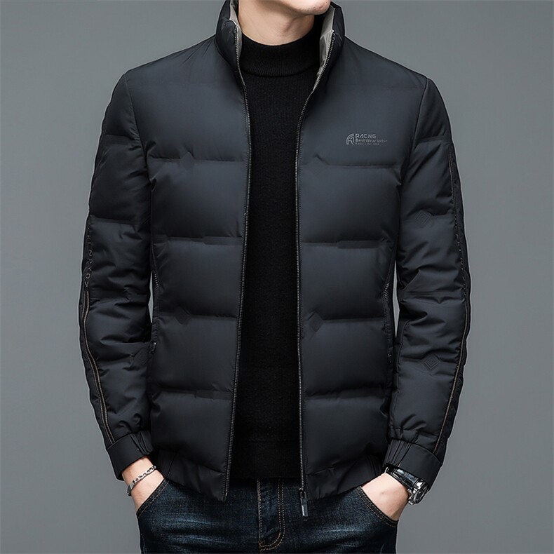 羽绒服冬装新款商务休闲男士宽松纯色免烫中年潮流无帽立领外套,男装羽绒服,电商B212（原钱塘6029）