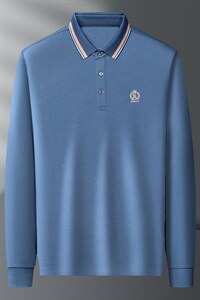 新款男士长袖t恤翻领纯色春秋季中年男装宽松免烫刺绣polo衫薄款图片