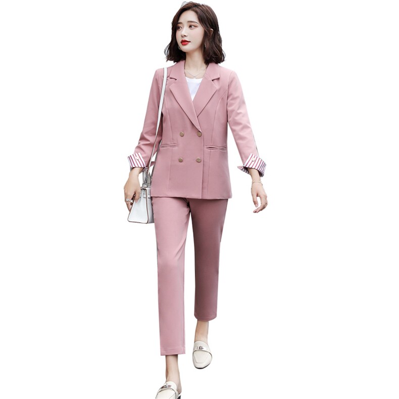 2021春秋款纯色西装两件套翻袖修身显瘦个性气质两件套,女装套装/套裙,瑶迪依秀