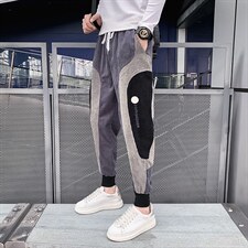 秋冬季新款灯芯绒裤子男社会小伙潮牌个性休闲裤宽松拼色哈伦裤图片