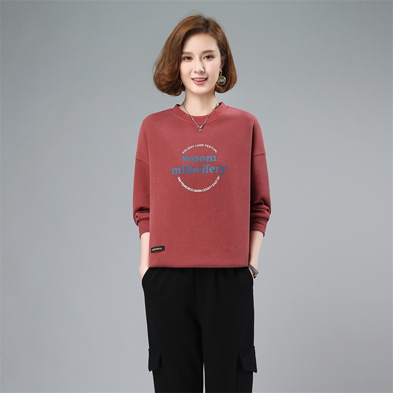 2023年秋季新款潮韩版休闲百搭套头圆领卫衣女长袖打底衫棉上衣服，女装卫衣/绒衫，简韵佳