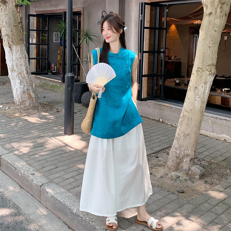 已出大货！新中式改良旗袍上衣+阔腿裤套装8609-P165-K248,女装套装/套裙,2D034