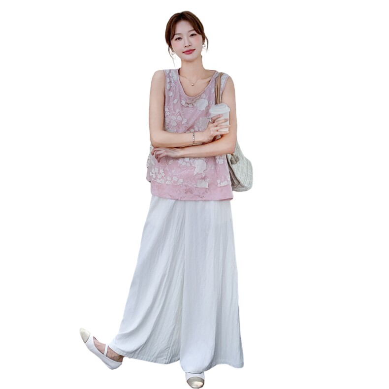 夏季新品蕾丝刺绣上衣+阔腿裤套装2C236M207P165K218,女装套装/套裙,2C236