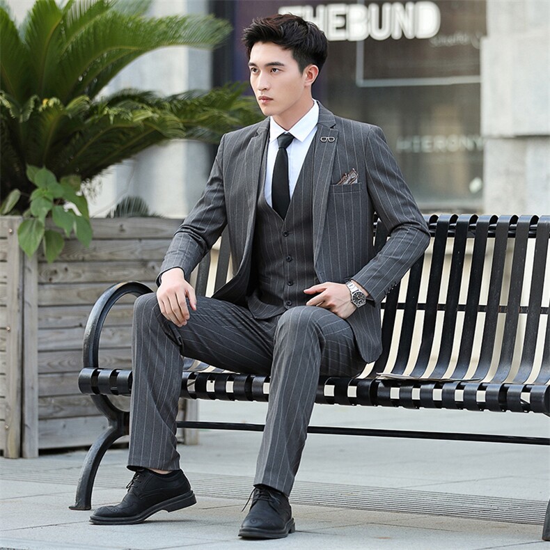 2025新款男士商务休闲经典百搭条纹三件套装1819-P21，男装西服，星座311B