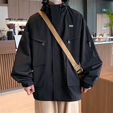 男士春季冲锋衣男潮流防水外套夹克刺绣大码连帽A266-JK8019-P55，男装夹克，电商A266