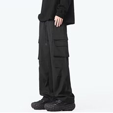 黑色工装裤男春季潮牌多口袋阔腿裤日系男生直筒休闲长裤K10090，男装休闲裤，星座310B-1