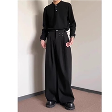 高级感痞帅cleanfit黑色西裤男冬季新款加绒宽松阔腿西装休闲裤子，男装西服套装，星座506A