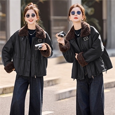 羊羔毛内胆皮毛一体外套，女装皮草，采品优优