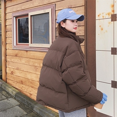 美拉德咖色立领羽绒棉服女冬夹棉今年流行小个子短款加厚棉衣外套，女装棉衣/棉服，浙宝256