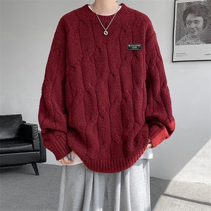 8XL-M圆领毛衣男秋冬慵懒风宽松情侣装麻花针织羊毛衫MY19004P68图片