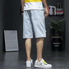 2021夏新日系大码男新灰墙潮流破洞刮烂乞丐裤牛仔短裤ND8129-P40，男装牛仔裤，电商A001