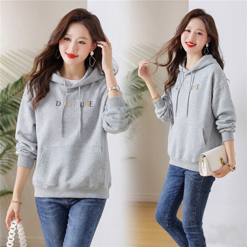 连帽卫衣女春秋宽松时尚减龄上衣，女装卫衣/绒衫，芙芮