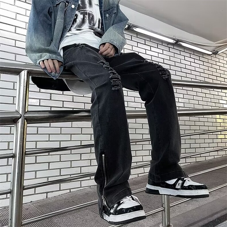 美式高街牛仔裤男破洞韩版潮流2024秋冬季新款ins长裤RK1150-P41图片
