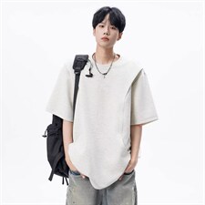 短袖T恤男夏美式高街假两件圆领套头衫刺绣潮牌宽松体恤，男装T恤，星座410-6（原星座1304-1）