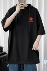 LD54257-P45连帽短袖t恤男大码胖子带帽五分袖中袖，男装T恤，电商A040