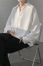 春夏新款小心机深V西装双领假两件衬衫金属袖扣点缀衬衫外套P45，男装衬衫，电商B319