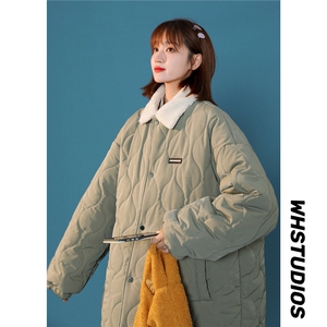 冬装新款菱形格工装棉衣 加绒毛领宽松棉服外套潮 Q327-P120控148,男装棉衣,星座617A-6（原A405-1）