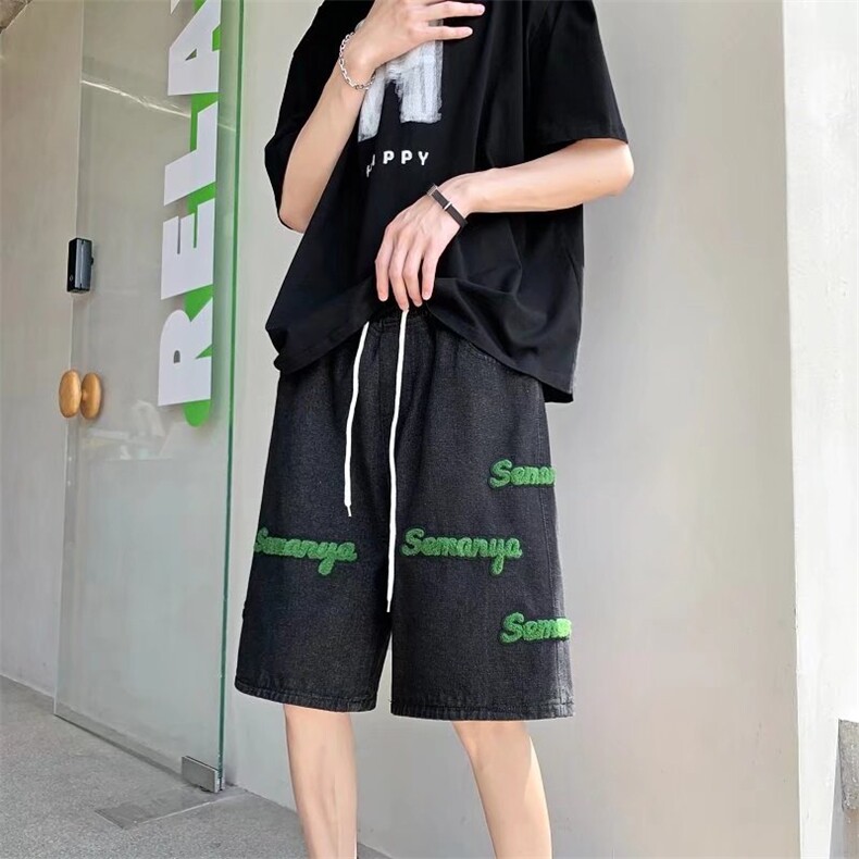 字母植绒刺绣牛仔裤男夏季美式hiphop阔腿裤NK509P40,男装牛仔裤,星座1116-2