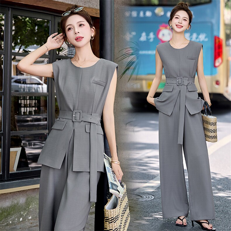 无袖小香风套装女2025夏季新款职业气质巨好看的西装阔腿裤两件套，女装套装/套裙，朵莱米