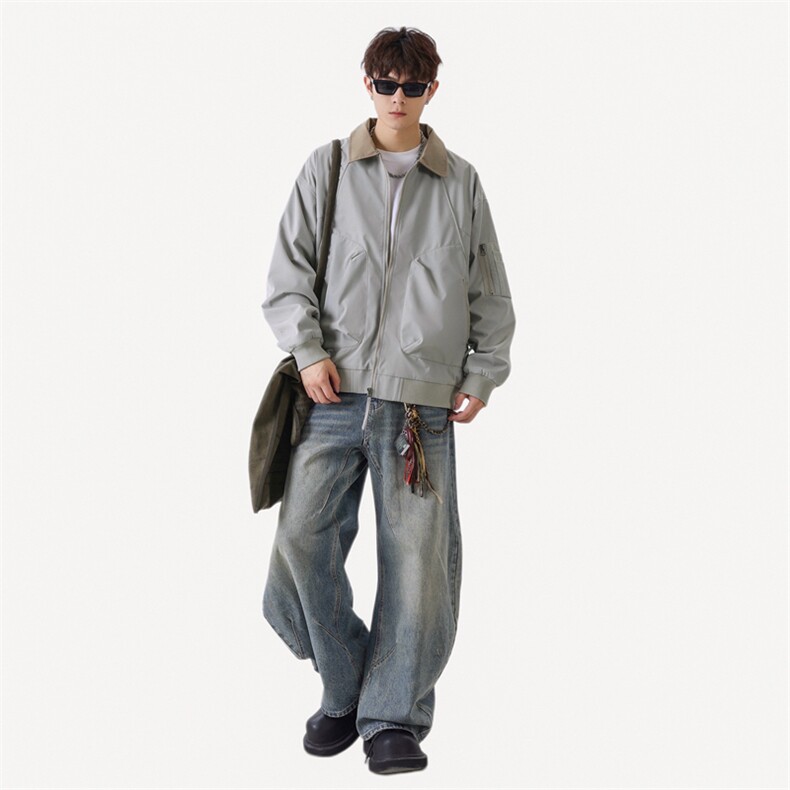 美式飞行员夹克男款解构弯刀短款外套廓形翻领棒球服JK02557-P70,男装夹克,星座308B-2
