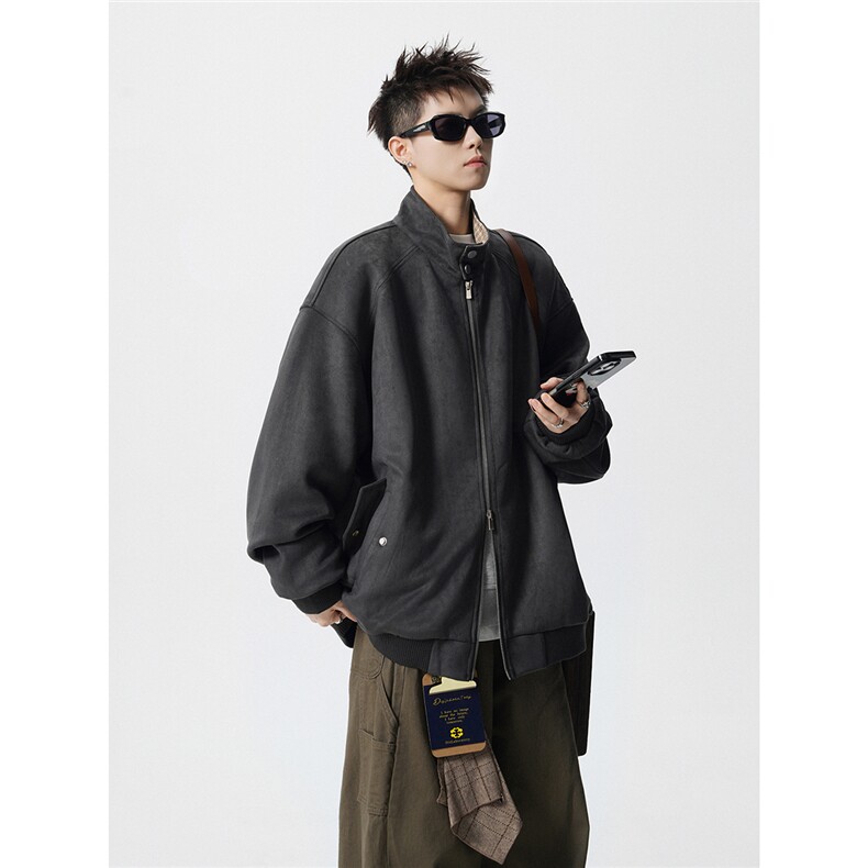 可二开格子拼接麂皮绒M-5XL大码两穿宽松夹克男JK78114P75控128，男装夹克，星座227-7