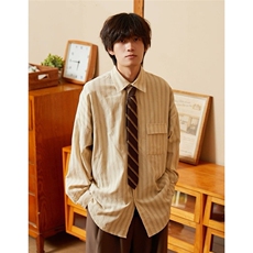 1506/QCS3850/P46美式复古条纹长袖衬衫男女学院风灯芯绒衬衣外套，男装衬衫，星座1506