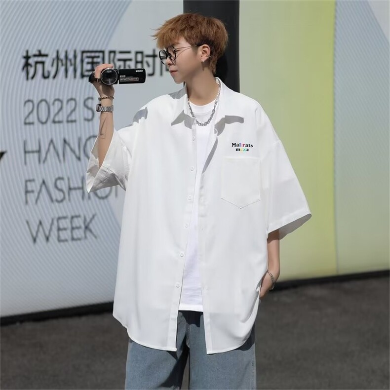 夏季短袖衬衫男日系宽松简约基础款休闲情侣五分袖外套,男装衬衫,星座716-3