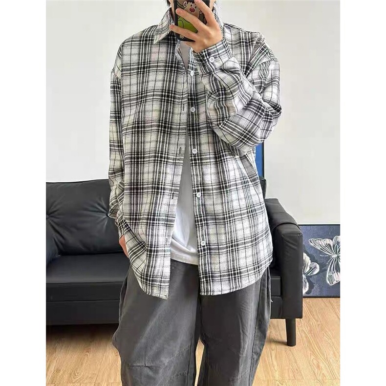 港风春秋款男女衬衫条纹格子宽松休闲衬衣cs0322P38,男装衬衫,星座1013-1