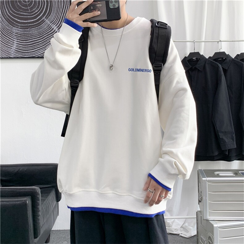 设计感圆领卫衣男春秋季百搭假两件长袖撞色宽松外套WY752-P35,男装卫衣,星座1008-1