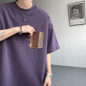 8XL-M 高品质纯棉美式复古宽松简约百搭学院风短袖T恤上衣男DX343图片