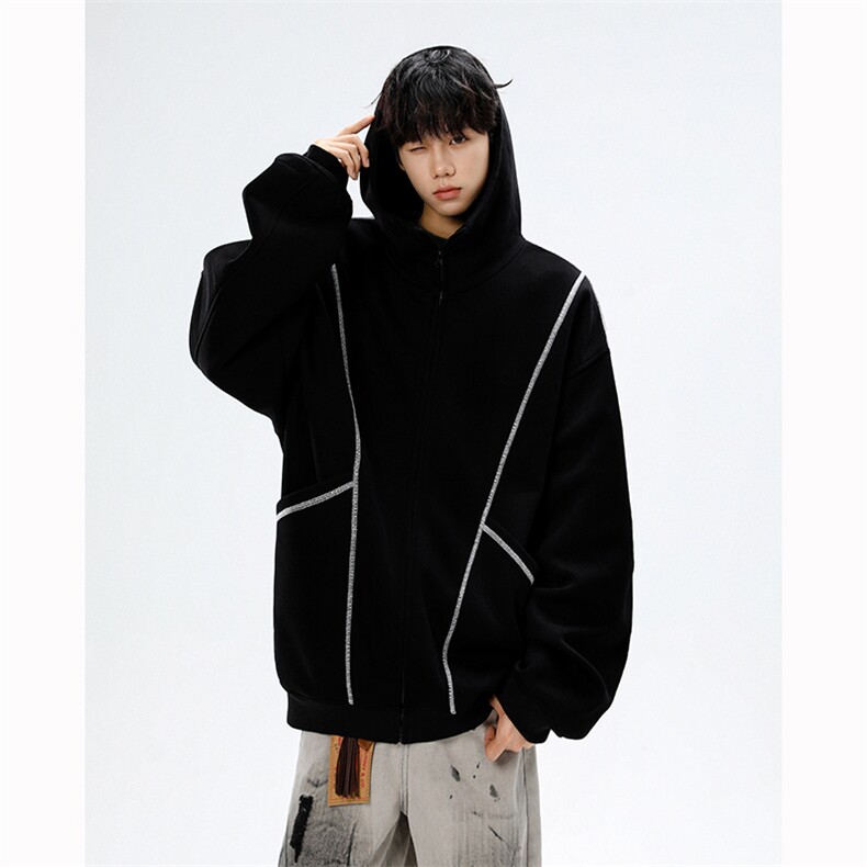 美式重磅立体硬挺卫衣男春秋潮牌设计感连帽开衫廓形外套KS004P68，女装短外套，电商B312