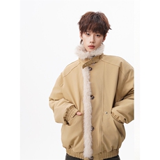 1506/QM60660/P103新年红工装毛领肌理感夹克棉服保暖立领外套冬，男装夹克，星座1506