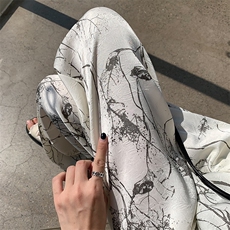 醋酸冰丝水墨阔腿裤子女2024夏季薄款高腰显瘦垂感凉凉休闲裤，女装休闲裤，梦白服饰厂