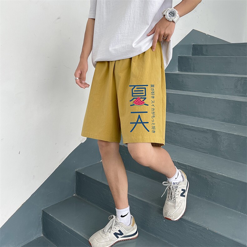 YD33192-P25港风潮牌亚麻短裤男大码棉麻五分裤男中裤沙滩裤,男装休闲裤,电商A040