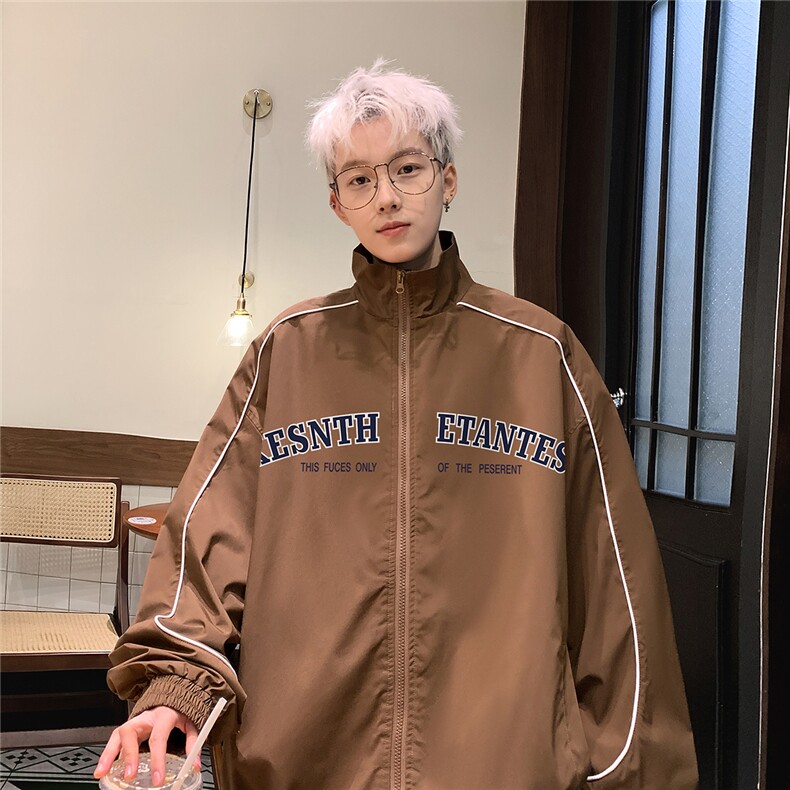 港风秋款时尚宽松字母印花翻领防水夹克F345特批65控98,男装夹克,电商A247