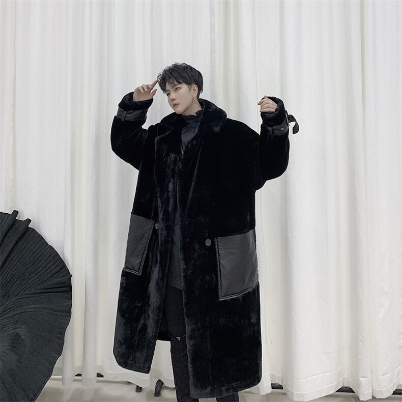 欧美时尚人造毛皮毛一体加棉风衣新款拼接长款大衣A，男装毛呢大衣，电商A345