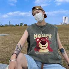 抖音品质240克重磅欧美式潮牌男女水洗背心无袖t恤BX257-P35，男装T恤，电商A486