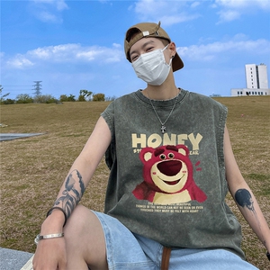 抖音品质 240克重磅 欧美式潮牌男女水洗背心无袖t恤 BX257-P35图片