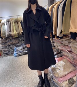 2021秋冬新款简约大方翻领拼流苏气质一粒暗扣长款百分百羊毛,其它,L·H·X