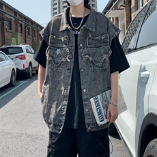 美式牛仔马甲外套男女宽松休闲小众设计感港风复古无袖MJ53-P56，男装背心/马甲，星座1008