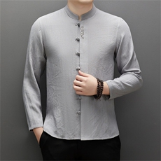 2024唐装春秋季风潮棉麻长袖复古衬衫MJ2312-P70套装P130，男装衬衫，星座1105-3
