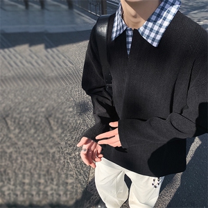 美式假两件格子翻领卫衣潮流宽松polo衫A161-MT-2602-P42图片